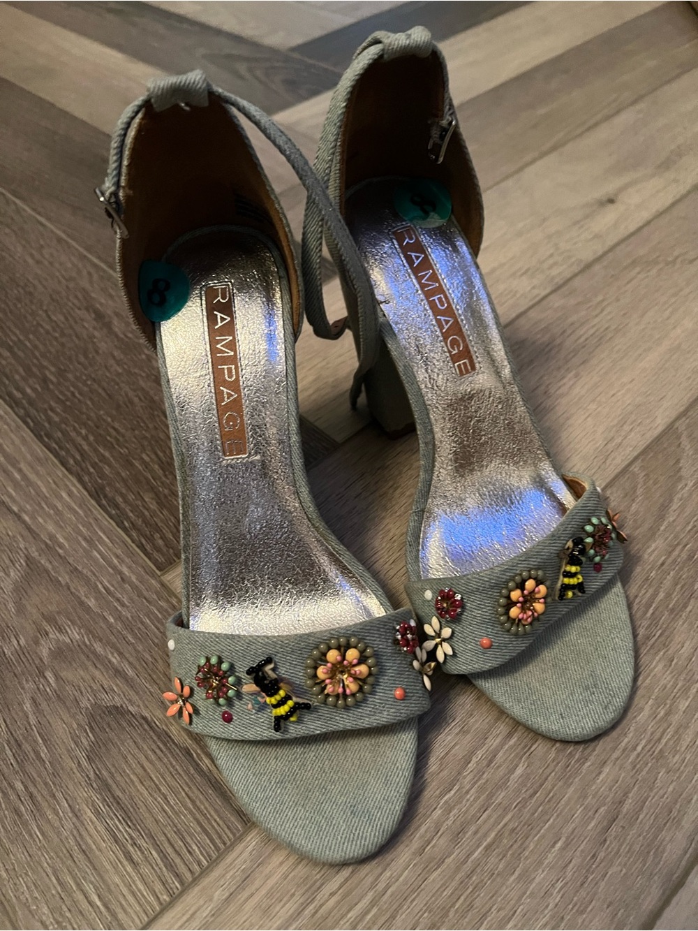 Rampage Sage Green Beaded Block Heel Sandals